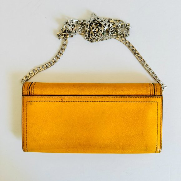 AUTHENTIC CELINE SOFT LEATHER WALLET WITH CHAIN STRAP YELLOW  WC-SA-0108 - Picture 3 of 12